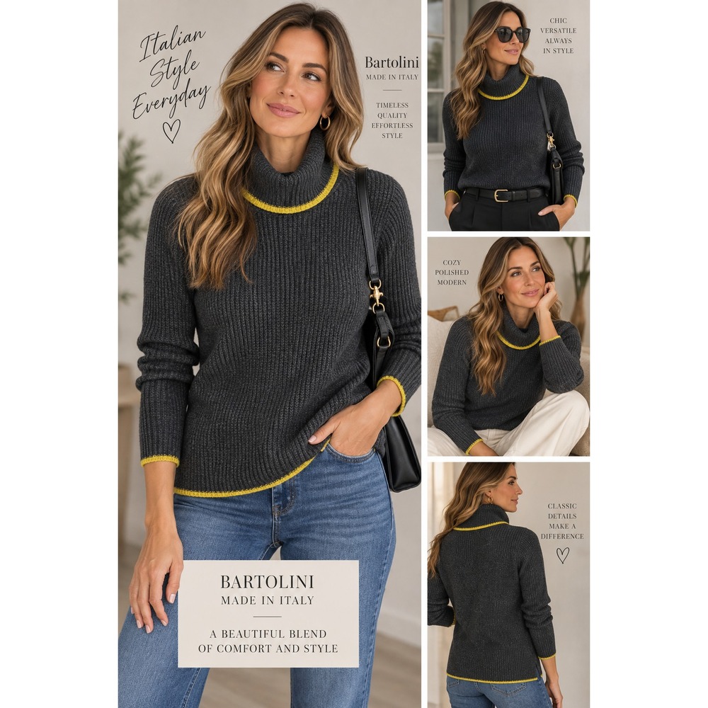 Bartolini Made in Italy Women's Gray Wool Cashmere Turtleneck Sweater XS